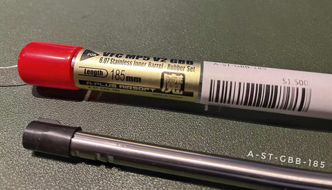 【A-PLUS】6.07 Stainless Steel Inner barrel + Rubber Set 185 mm 魔インナーバレル 185ｍｍ＆50°ホップラバーセット　Umarex/VFC MP5 V2用（A-ST-GBB-185）